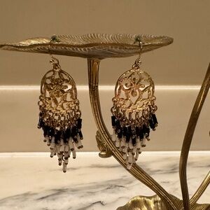 Black and white beaded chandelier earrings